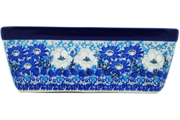 Polish Pottery Loaf Pan 8 8 Blue Wildflower Meadow Theme UNIKAT —  PolishPotteryOnline