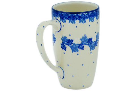 Polish Pottery Latte Mug Blue Wreath Of Leaves