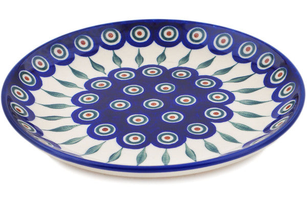 Polish Pottery 9" Plate Peacock Leaves