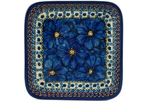 Authentic Polish Pottery Bowl 8-inch Signature UNIKAT in Cobalt Poppies Design - Thumbnail 3