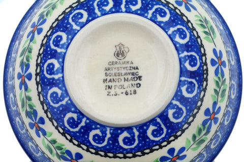 Polish Pottery Cereal Bowl Blue Daisy Swirls