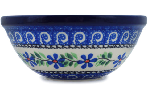 Polish Pottery Cereal Bowl Blue Daisy Swirls