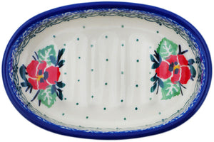 Polish Pottery 4 Soap Dish Red Pansy