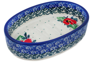 Polish Pottery 4 Soap Dish Red Pansy - Thumbnail 3