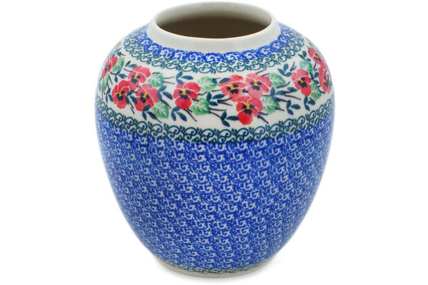 Polish Pottery 6" Vase Red Pansy