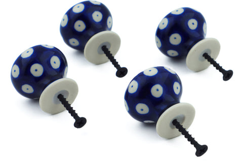 Polish Pottery Set of 4 Drawer Pull Knobs Bleeding Heart Peacock