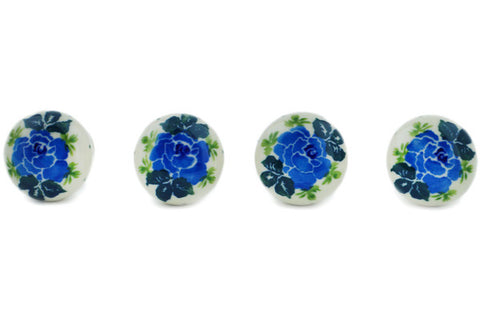 Polish Pottery Set of 4 Drawer Pull Knobs Blue Rose