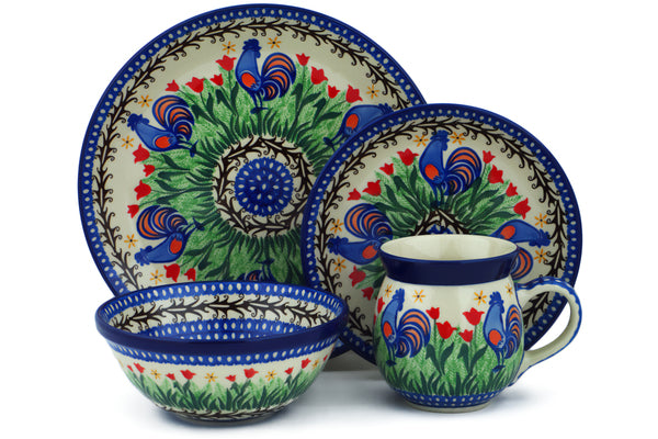 Polish Pottery 4-Piece Place Setting Spring Chickens UNIKAT