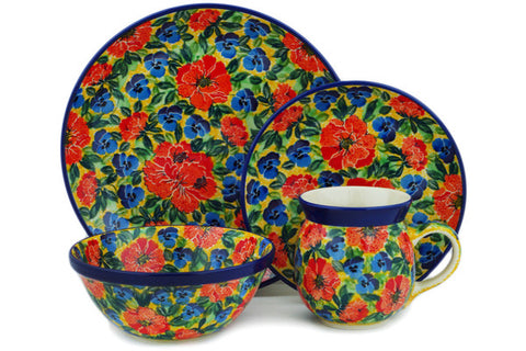 Polish Pottery 4-Piece Place Setting Flowers Collected On A Sunny Day UNIKAT