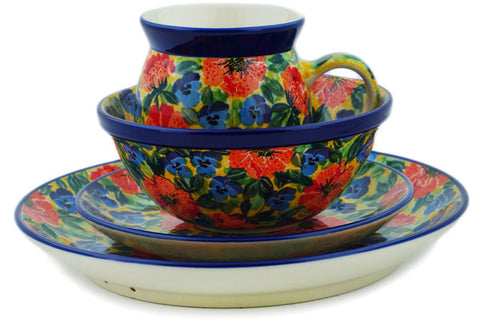 Polish Pottery 4-Piece Place Setting Flowers Collected On A Sunny Day UNIKAT