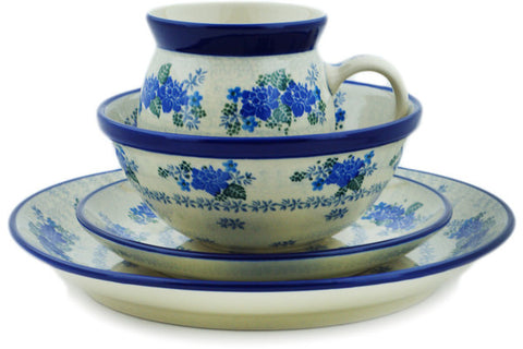 Polish Pottery 4-Piece Place Setting Cornflower Wind UNIKAT