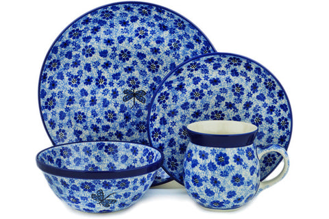 Polish Pottery 4-Piece Place Setting Misty Dragonfly