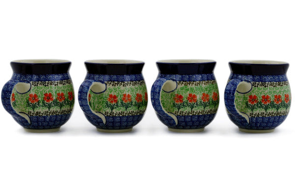 Polish Pottery Set of Four 12 oz Bubble Mugs Maraschino