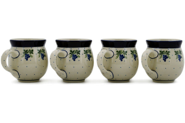 Polish Pottery Set of Four 12 oz Bubble Mugs Grape Vines