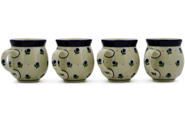 Polish Pottery Set of Four 12 oz Bubble Mugs Blue Buds