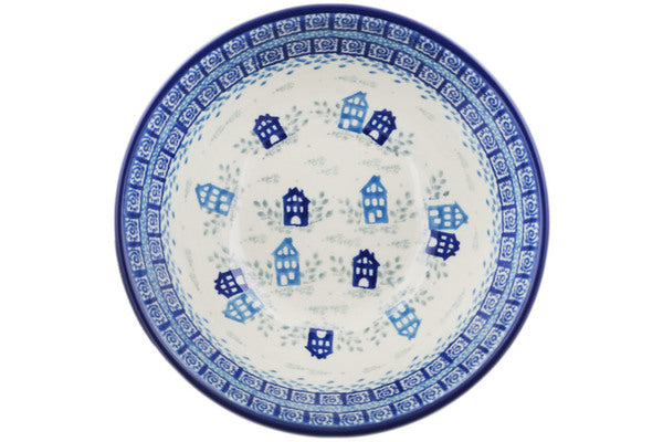 Polish Pottery Cereal Bowl Blue Town