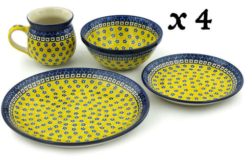 Polish Pottery 16-Piece Place Setting BOLEC Sunburst Daisies