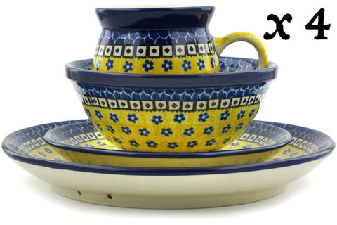 Polish Pottery 16-Piece Place Setting BOLEC Sunburst Daisies