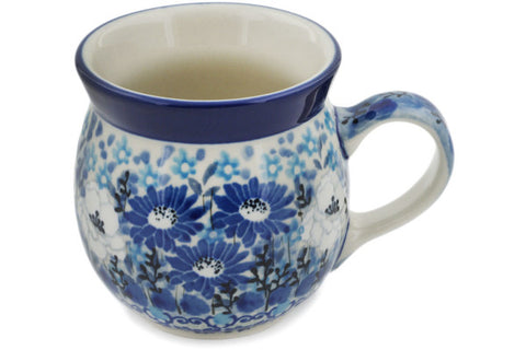 Polish Pottery 8 oz Bubble Mug Blue Wildflower Meadow UNIKAT