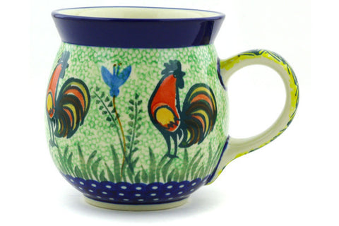 Polish Pottery 16 oz Bubble Mug Rooster Parade UNIKAT