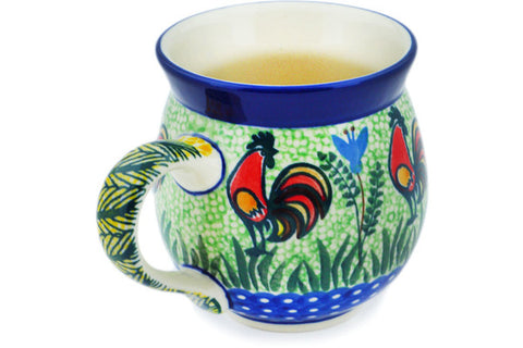Polish Pottery 12oz Bubble Mug Rooster Parade UNIKAT