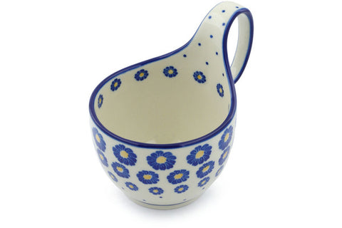 Polish Pottery 16 oz Bowl with Loop Handle Blue Zinnia
