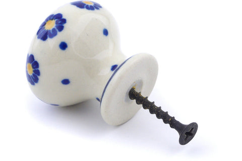 Polish Pottery Drawer knob 1-3/8 inch Blue Zinnia