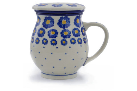 Polish Pottery 14 oz Brewing Mug Blue Zinnia