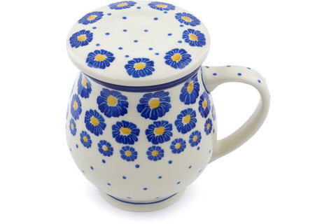Polish Pottery 14 oz Brewing Mug Blue Zinnia