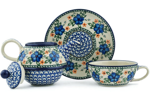 Polish Pottery 22 oz Tea Set for One Cobblestone Garden