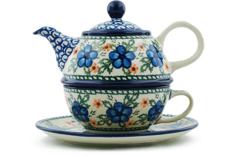 Polish Pottery 22 oz Tea Set for One Cobblestone Garden