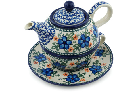 Polish Pottery 22 oz Tea Set for One Cobblestone Garden