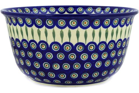 Polish Pottery 12-inch (8 quarts) Mixing Bowl Peacock Leaves