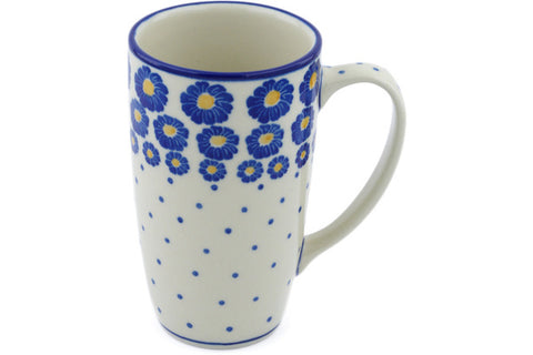 Polish Pottery Latte Mug Blue Zinnia