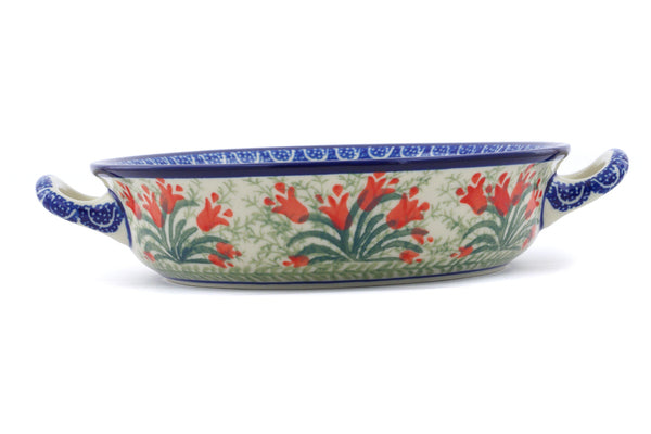 Polish Pottery 6½-inch Round Baker with Handles Crimson Bells