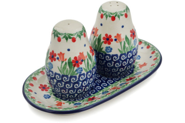 Polish Pottery Salt and Pepper 3-Piece Set Babcia's Garden