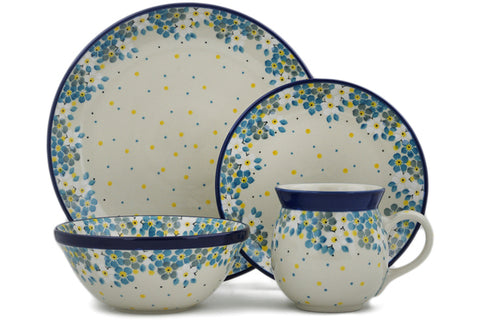 Polish Pottery 4-Piece Place Setting Flowers Under The Starry Sky