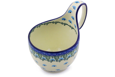 Polish Pottery 16 oz Bowl with Loop Handle Forget Me Not UNIKAT