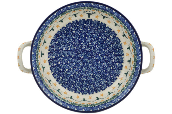 Polish Pottery Medium Round Baker with Handles Texas State
