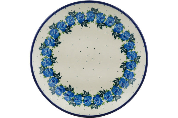 Polish Pottery 10½-inch Dinner Plate Blue Rose