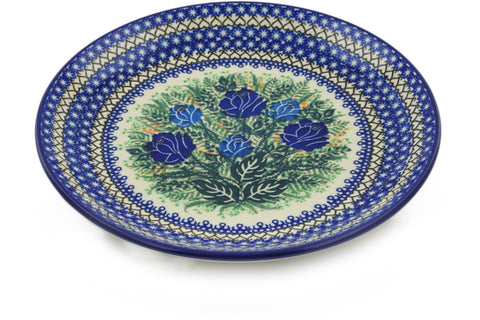 Polish Pottery 10½-inch Dinner Plate Brilliant Blue Rose UNIKAT