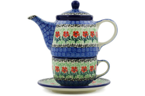 Polish Pottery 17 oz Tea Set for One Maraschino