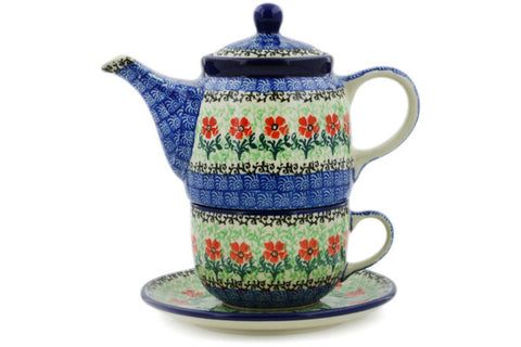 Polish Pottery 17 oz Tea Set for One Maraschino