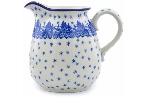 Polish Pottery 6 Cup Pitcher Blue Winter
