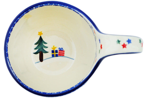 Polish Pottery 16 oz Bowl with Loop Handle Holiday Forest UNIKAT