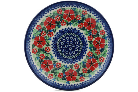 Polish Pottery Dessert Plate Sand Dollar Flowers UNIKAT