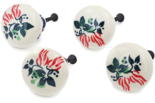 Polish Pottery Set of 4 Drawer Pull Knobs 1-1/2 inch Hanging Flowers