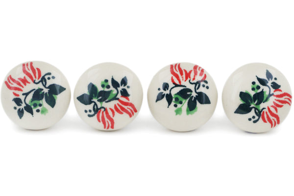 Polish Pottery Set of 4 Drawer Pull Knobs 1-1/2 inch Hanging Flowers