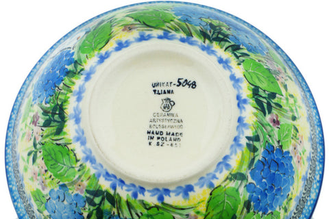 Polish Pottery Cereal Bowl Blue Hydrangea UNIKAT