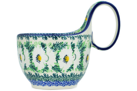 Polish Pottery 16 oz Bowl with Loop Handle Polish Daisies UNIKAT